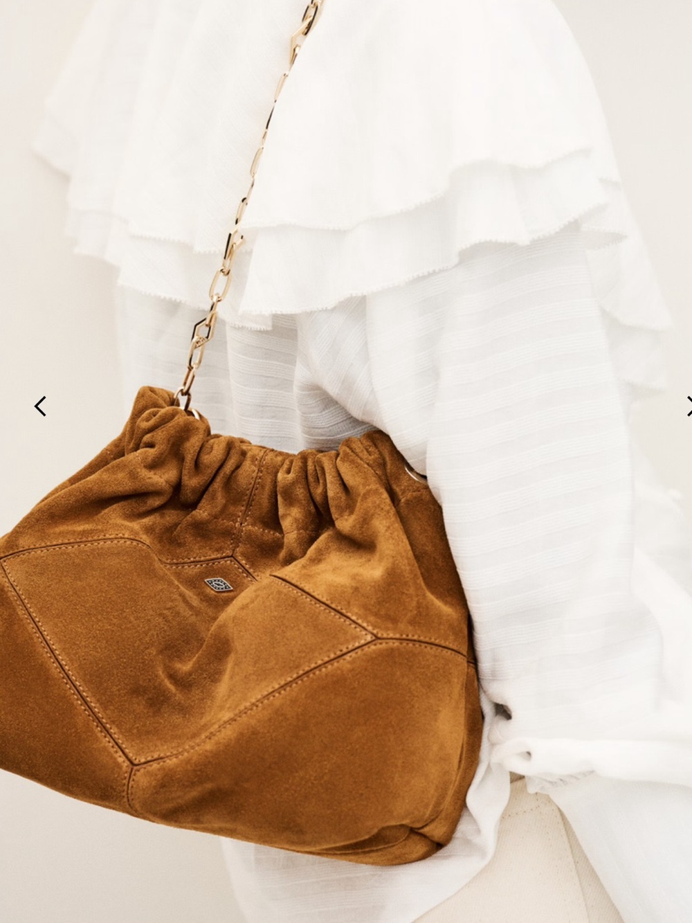 ba&sh June mini Caramel Suede Shoulder Bag with Gold Chain brand new with tag
